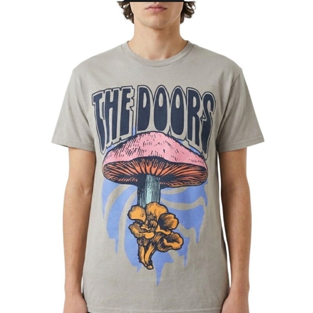 The Doors Mushroom Graphic‎ T Shirt Mens Size Small Gray Short Sleeve Band Tee